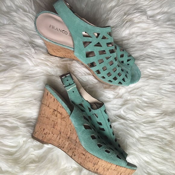 Teal leather wedges - Picture 2 of 4